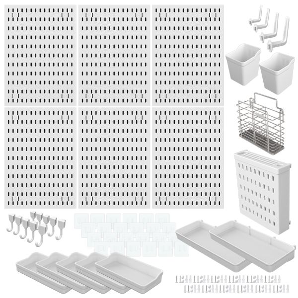 Pegboard Set 06: 6-Piece White Rectangle Pegboards and Accessories