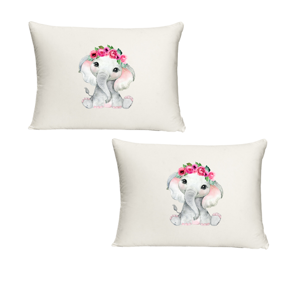 Baby Elephant and Crown Twin Set White Polyester Pillowcases