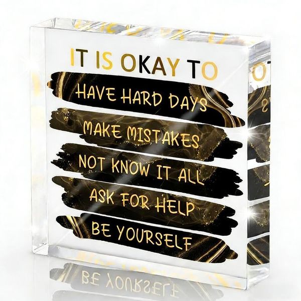 It's Okay... Black Gold 4 Inch Acrylic Sign, Therapy Office &amp; Home Decor