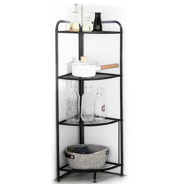 Folding Corner Shelf Metal Storage Rack with Leveling Feet