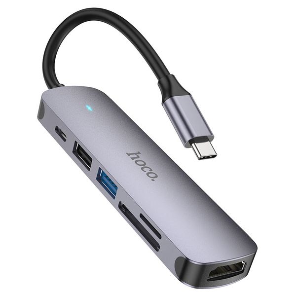 6-in-1 types C Adapter with 60W PD, HDMI 4K, USB &amp; SD Card Ports- Hoco HB28