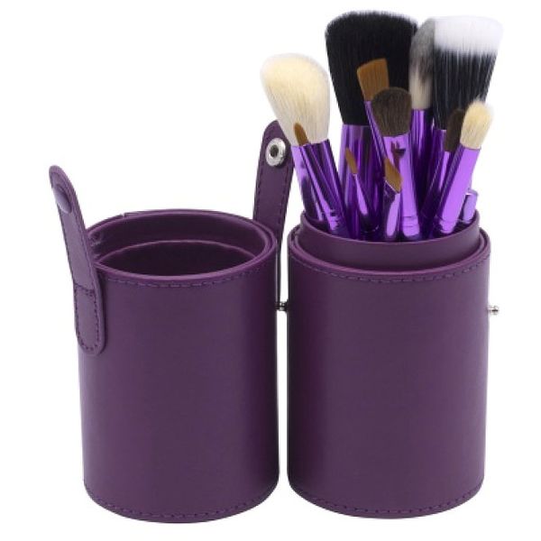 Makeup Brush Set with Brush Holder Pot - Purple - 12 Piece