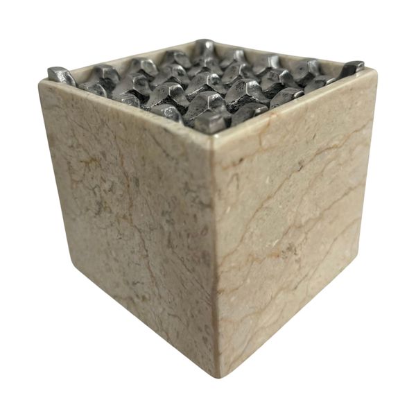 Ashtray Marble Grid - Square Polished Stone with Metal Top