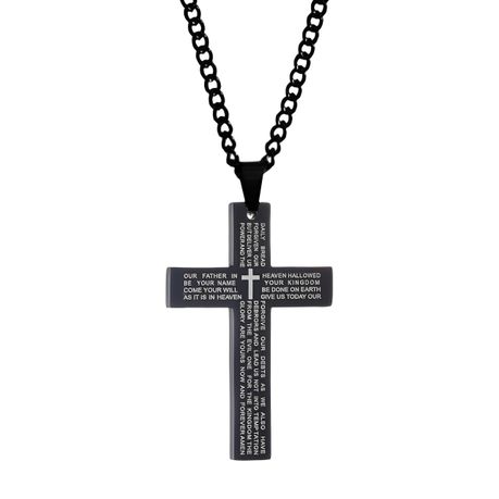 Lords Prayer Cross Pendant With Chain Unisex Black Stainles Steel Image