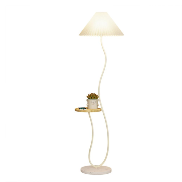 U-Shaped Floor Lamp with Table Pleated Fabric Standing Lamps