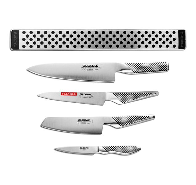 Global - 4 Piece Knife Set with Magnetic Rack