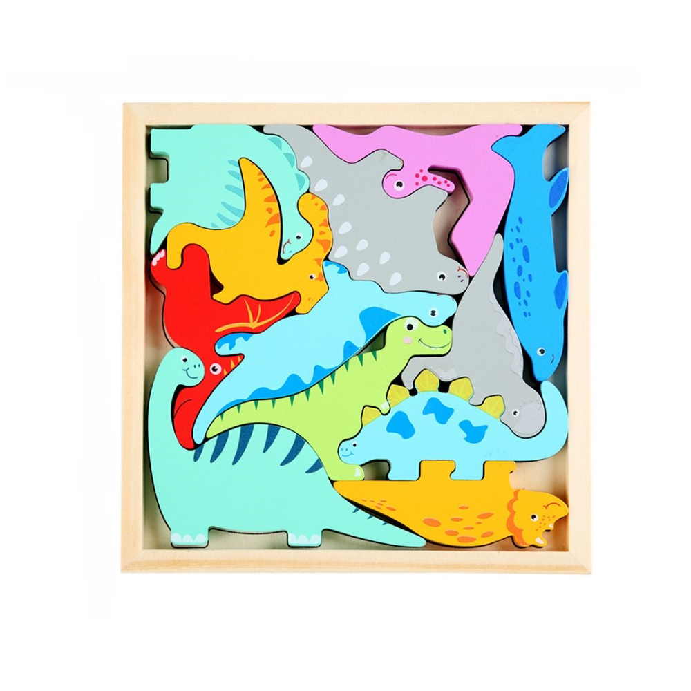 Kids Wooden Dinosaur Puzzle Learning Educational Toy Game Set - 12 ...