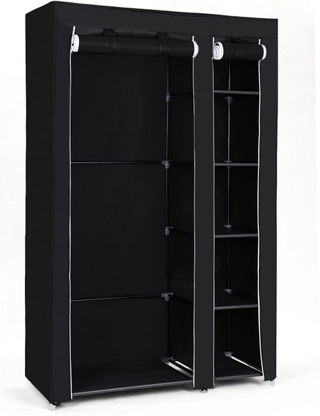 Double Canvas Wardrobe Clothes Storage Organiser - Black