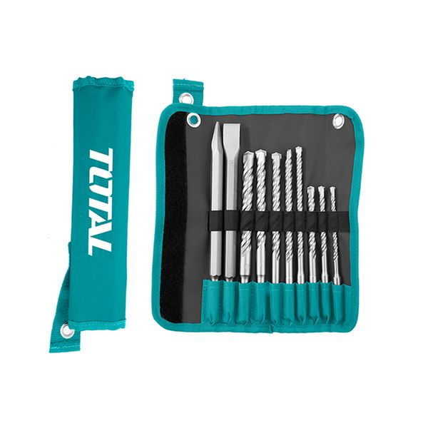 TOTAL 10 Piece Hammer Drill Bits And Chisels Set