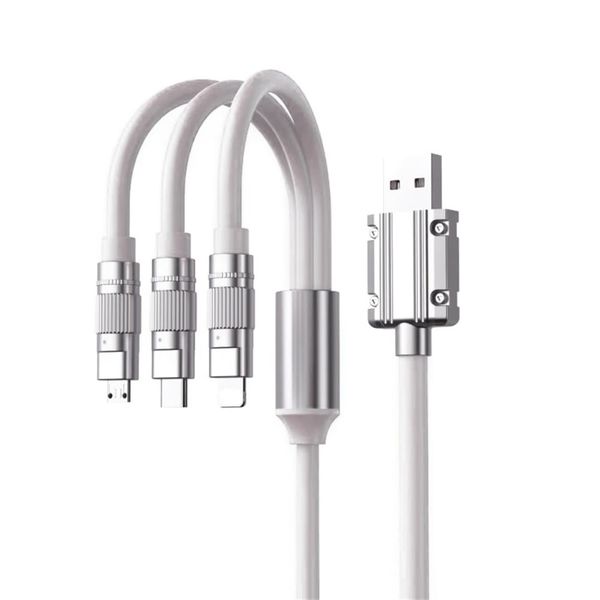 3 in 1 Fast Charging Metal Plug Silicone Data Cable 120w 6A Super Fast