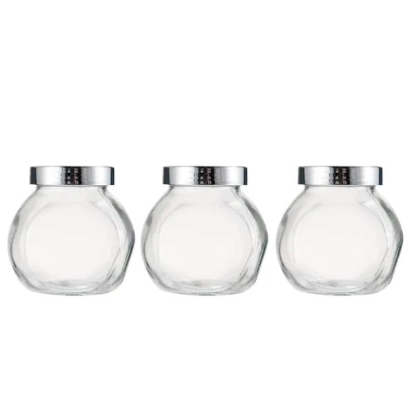 Glass Spice Jars Set Of 3 With Stainless Steel Lid W8 X D8 X H6Cm