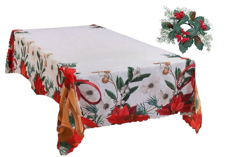 Elegant Floral Tablecloth (240×150cm) + Wreath ( 35cm)