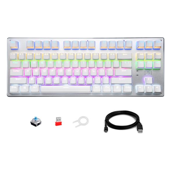 Olive Tree-87 Key White Wireless Mechanical Gaming Keyboard-Blue Switch