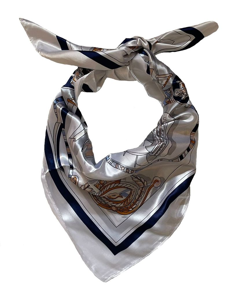 Ladies Silk Scarf with Ship Pattern White and Blue | Shop Today. Get it ...