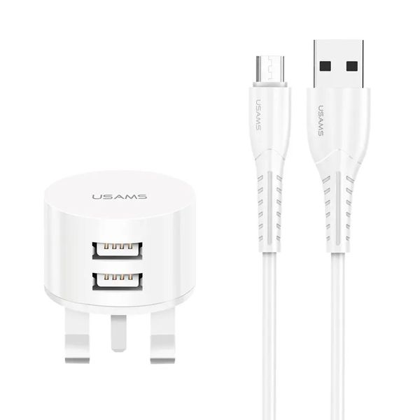 USAMS Dual USB Charger - US Plug with Micro USB USB