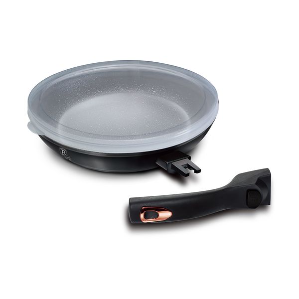 Berlinger Haus 28cm Marble Coating Fry Pan with Lid and Detachable Handle - Black Rose