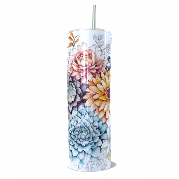 Beautiful Double Walled Skinny Tumbler with Flower Design