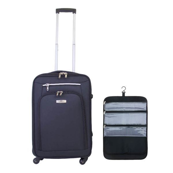 Florida On Board Soft Shell Luggage Suitcase 60cm 360 Wheels &amp; Cosmetic Bag