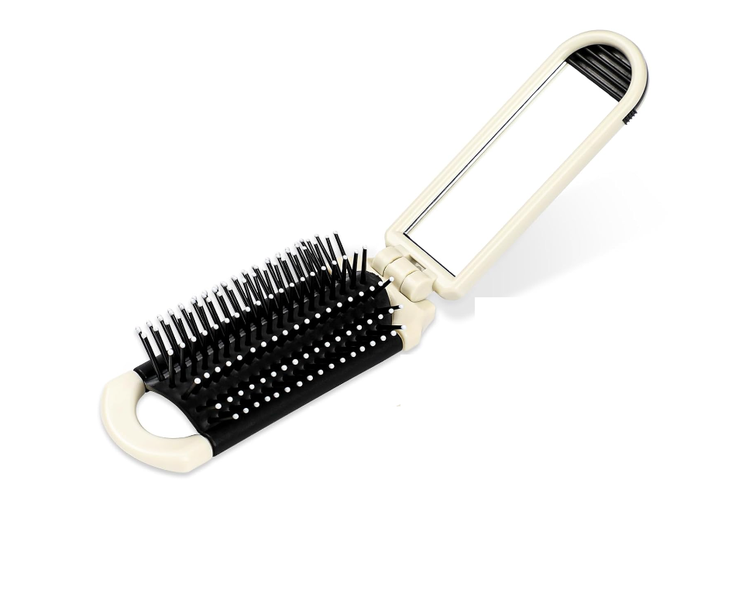 Foldable Hair Brush with Mirror, Compact Travel Hair Brushes Folding Hairs