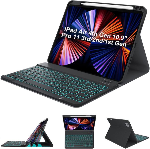 TUFF-LUV Wireless Backlit Bluetooth Keyboard Case for Apple iPad Air 4/5th Generation 10.9" - Black