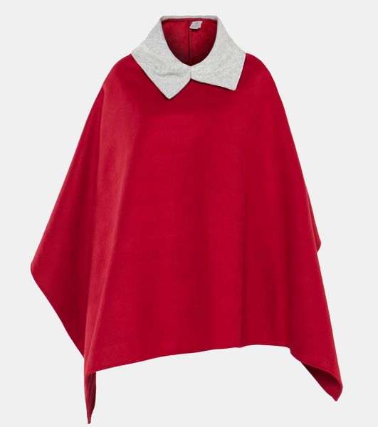 Maroon Lopsided Poncho with Melange Classic Collar