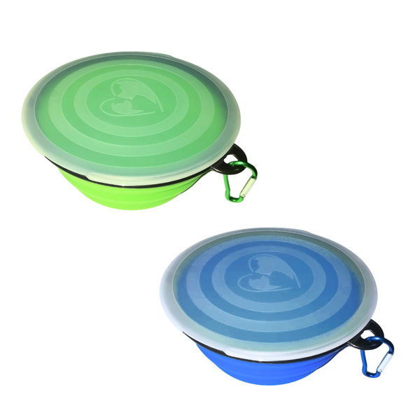 1L Foldable Pet Bowl with Lid &amp; Carabiner Hook for Dog Cat - 2 Pack