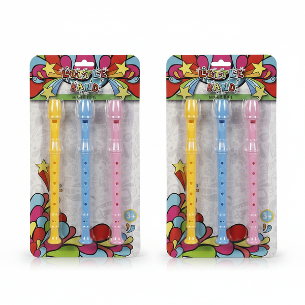 Musical Flute Set of 3 for Kids - 22 cm Lightweight Instruments - 2 Pack