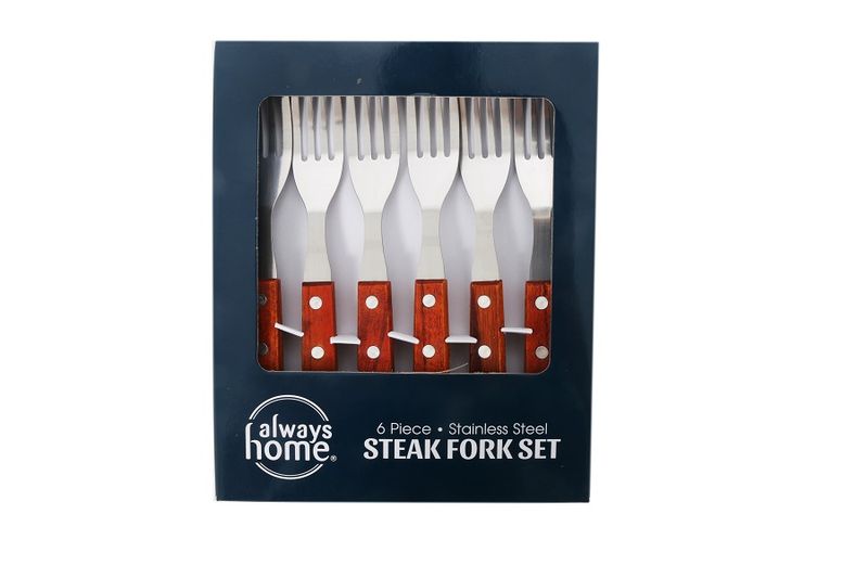 Steak Fork Set Wooden Handle 6 Piece