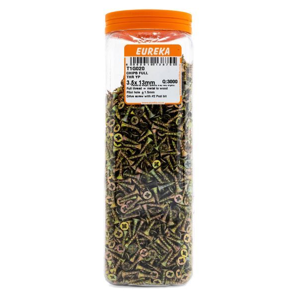 EUREKA Chipboard Screws Full Thread Yellow Zinc 3.5 x 13mm Q:3000 T1G020