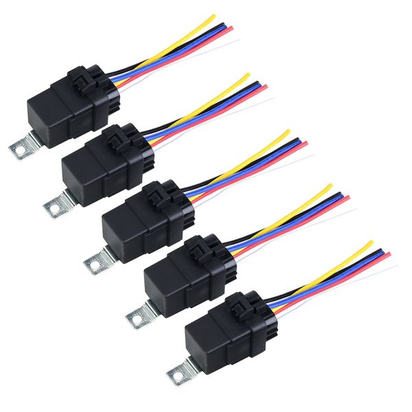 Car Relay Kit Waterproof 12V 30A 40A 5-Pin 5pcs with Socket