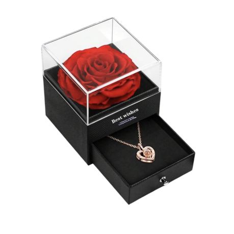 Women's Preserved Real Rose With I Love You Necklace Image