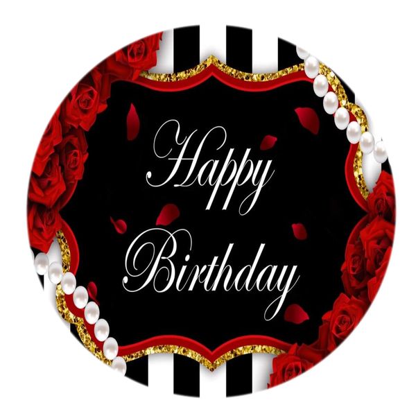 Happy Birthday Stripe Round Wooden Vinyl Signage 40CM