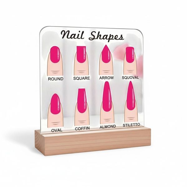 Acrylic Nail Shape Guide Display Board with Wooden Stand