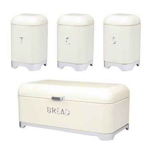 Continental Homeware Cream Bread Bin with 3 Pieces Canister Set