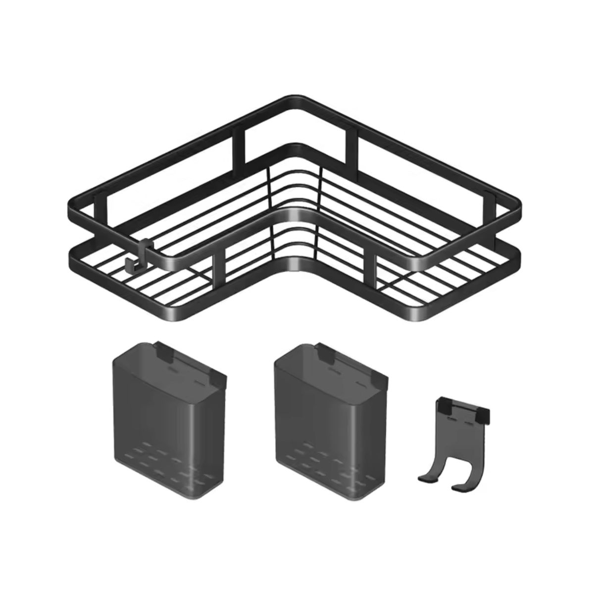 Black Metal Compartment Shower Rack