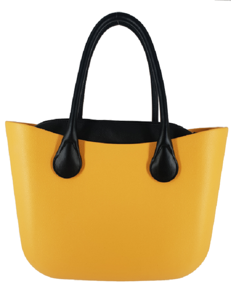 Eva Classic Handbag Mustard, PU Leather Black Inner, Black Handles