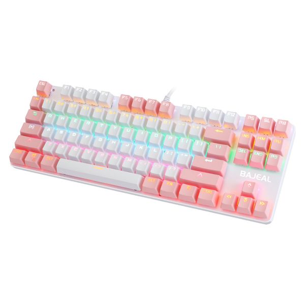 BAJEAL K100 Two-Color USB Wired Mechanical Keyboard(White+Pink)