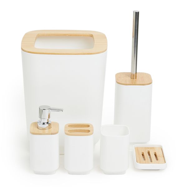 G&amp;M Elegant 6 Piece White Bathroom Set with Bamboo Lids