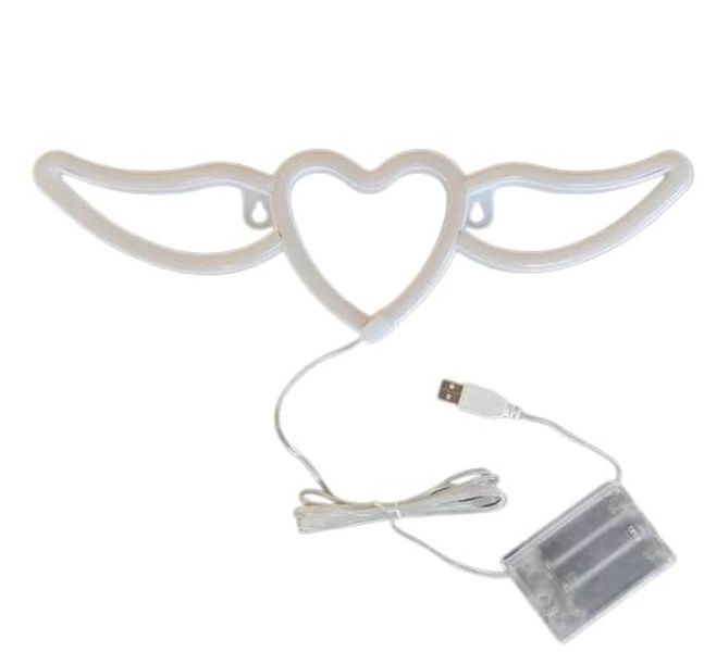 USB Powered Heart Wings Neon Lamp Wall Hanging Decorating LED Sign