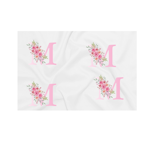 Baby Blanket - Pink Flowers - Letter M