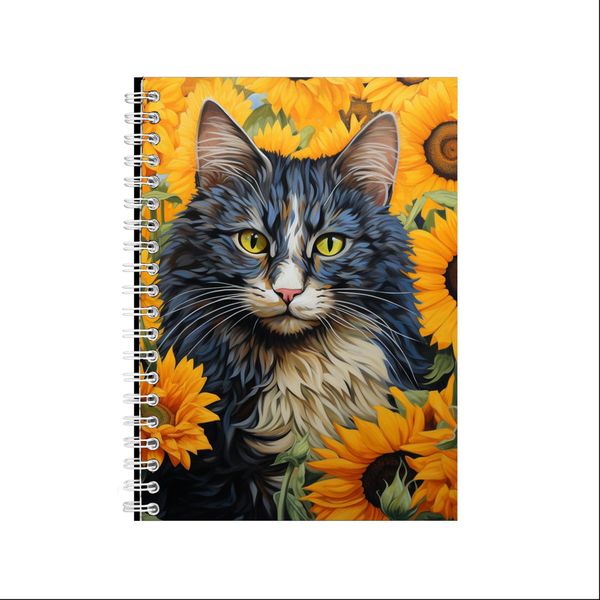 CAT SURROUNDED BY SUNFLOWERS 2 A5 Notebook Gift Idea Notepad 227