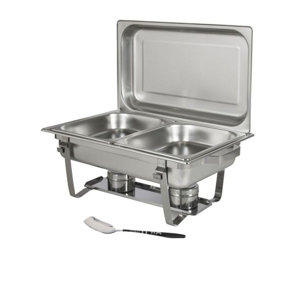 Stainless Steel Double Tray Chafing Dish - Food Warmer &amp; IYWA Serving Spoon
