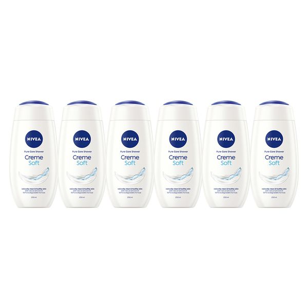 NIVEA Creme Soft Shower Cream Body Wash with Natural Almond Oil, 6x250ml
