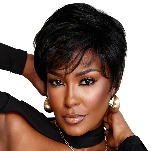 BLACK IN Glueless Short Pixie Cut Wig Human Hair-Full Machine Made Wig