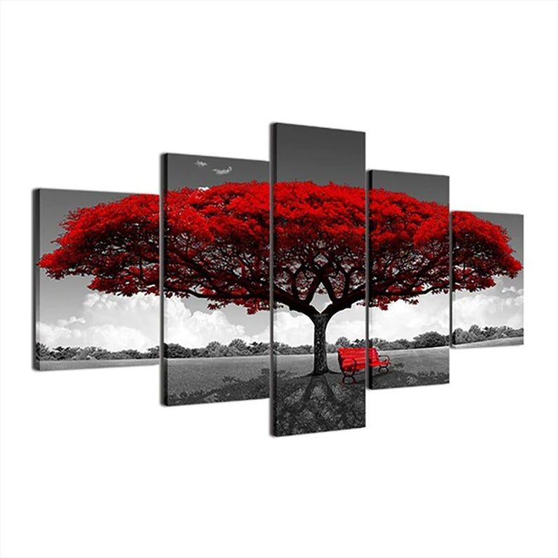 Red Tree - 5 Panel Split Canvas