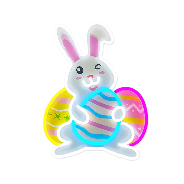 Easter Neon Sign Bunny Led Sign Printing Easter Wall Decor Bunny Eggs Light