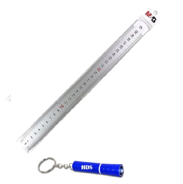 M&amp;G metal 30cm ruler with branded HDS torch