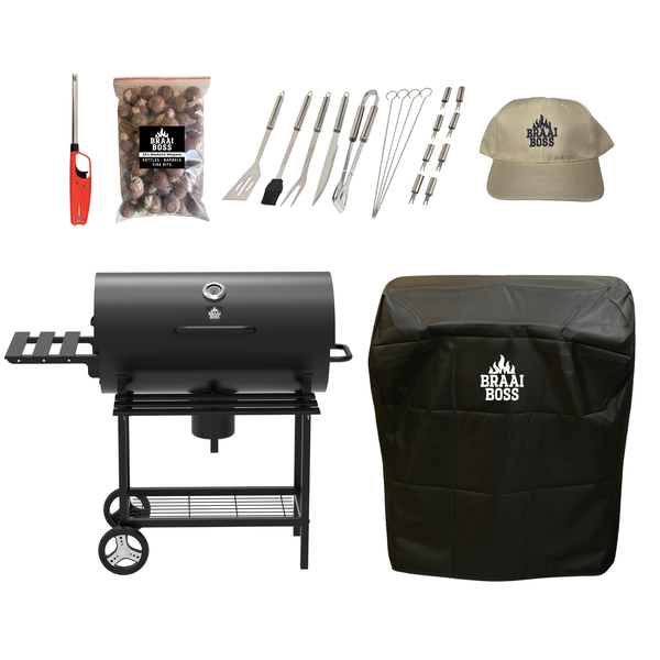 BraaiBoss 70cm Charcoal Barrel Braai Bundle with Cover &amp; Starter Kit