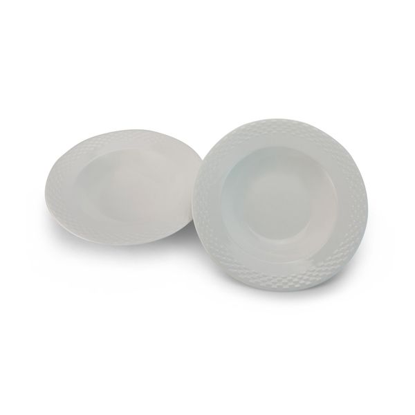 Bowl Plate - Dotted Rim - Ceramic - White - 2 Pack