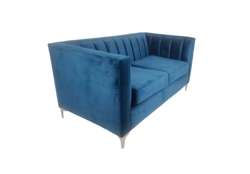 Chanel Blue Velvet 2 Seater Tuxedo Sofa